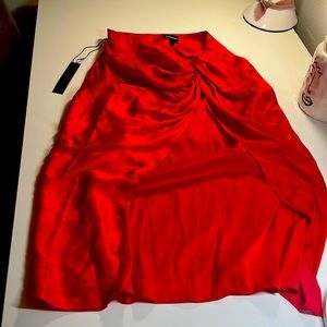 Satin Red Flattering Midi Skirt